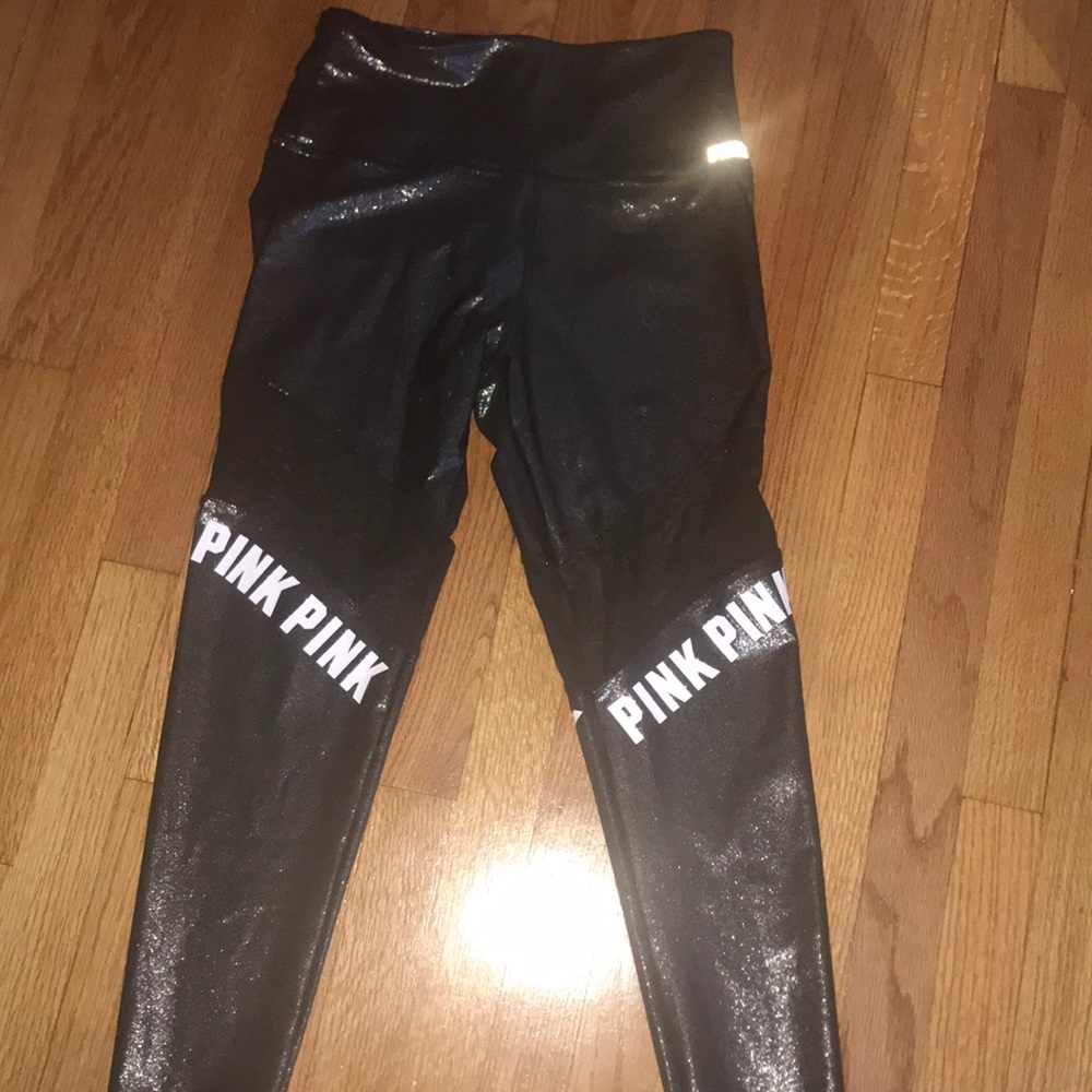 Pink shiny silver with sheer black on leggings